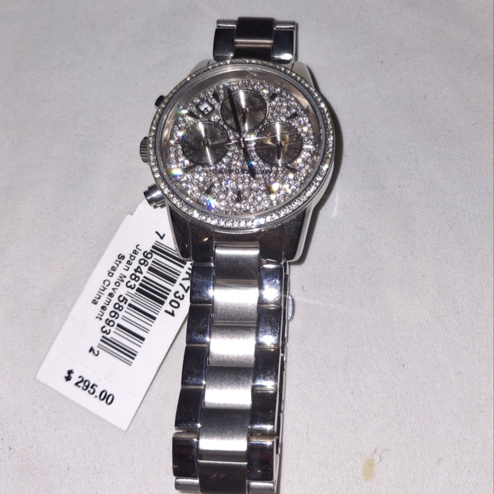 Silver  MK Chronograph Watch with Crystal Accents